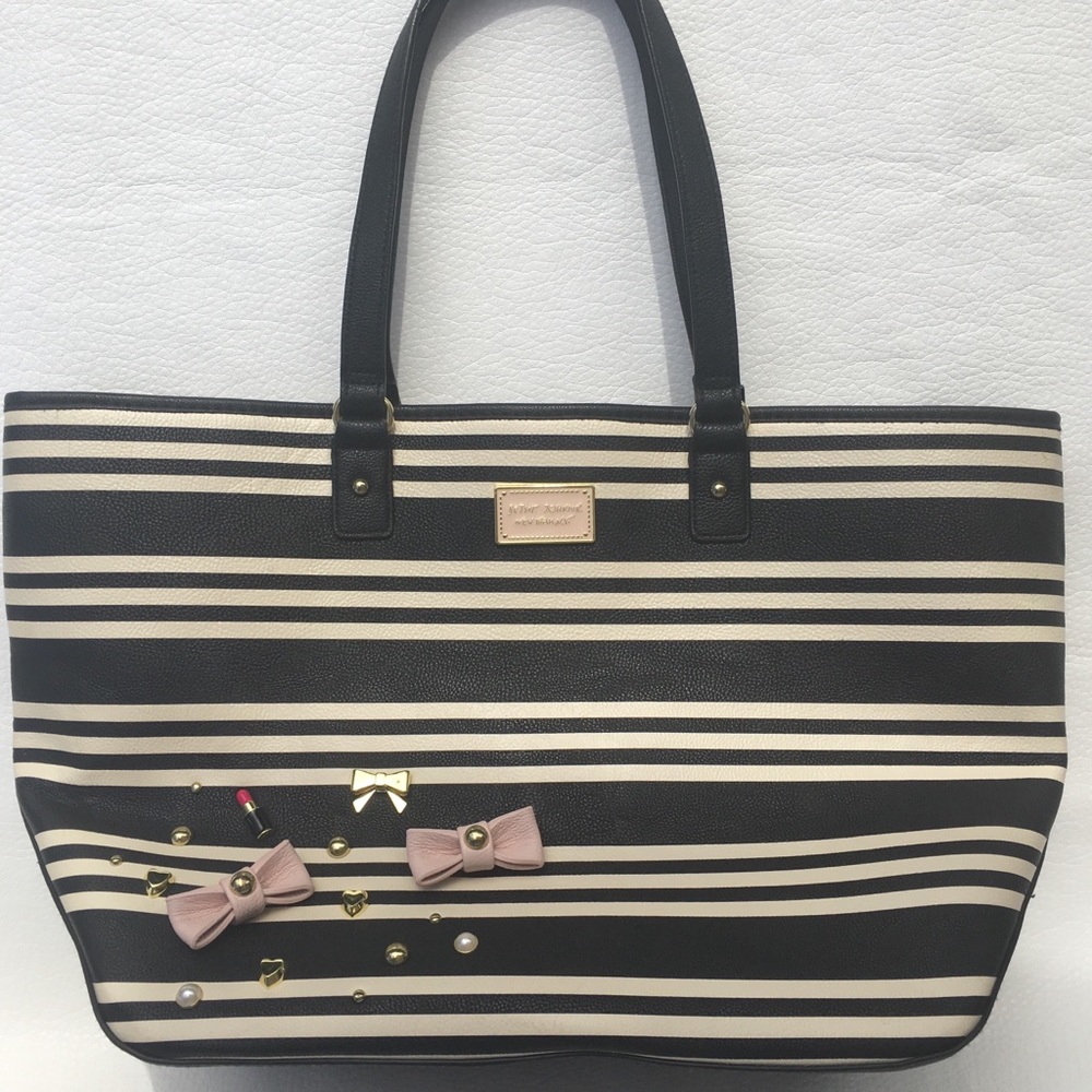 Betsey Johnson Striped Handbag Tote Black/Ivory